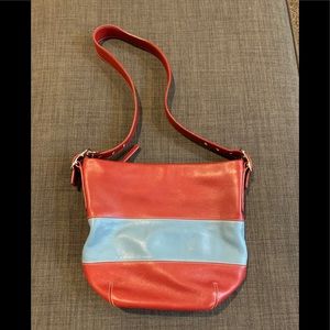 Y2K  Vintage Rugby Stripe Red and Blue Bucket Duffle Shoulder Bag 9173